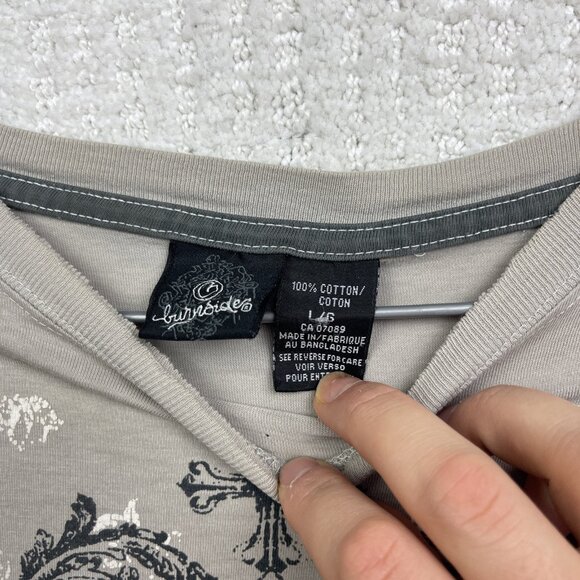 Y2K Burnside Men Shirt L Grey Affliction Goth Grunge Cross Wings Skater - Picture 6 of 15